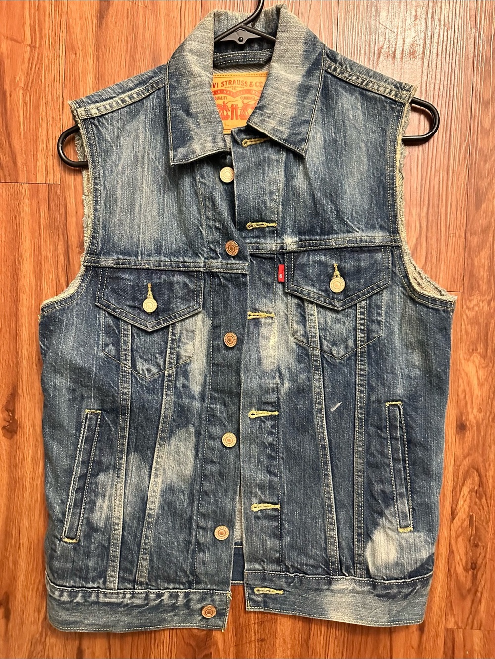 Levi's Distressed Blue Denim Sleeveless Trucker Vest